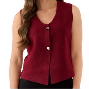 Jason Wu Women's Sweater Vest Novelty Buttons Oxblood wool Blend Medium NWT